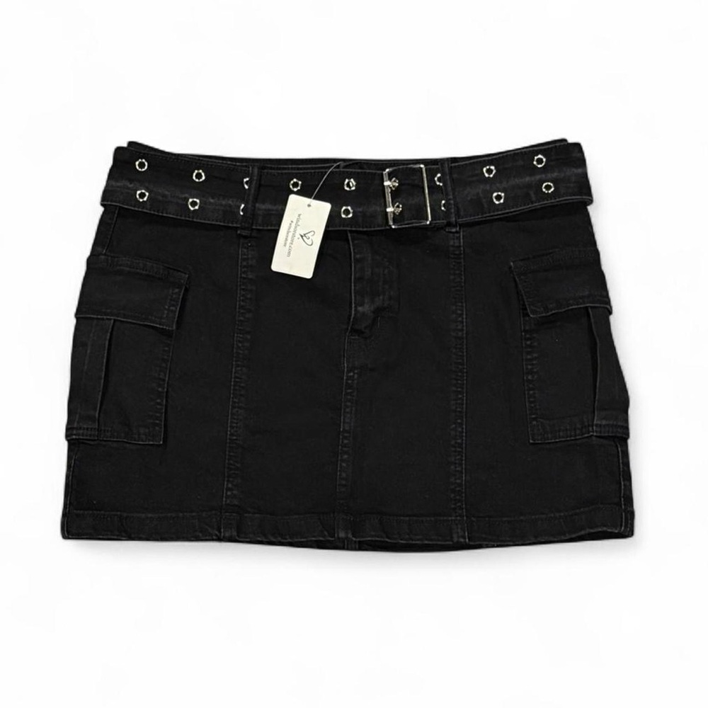 NWT Windsor Denim Black Cargo Mini Skirt with Belt Size L